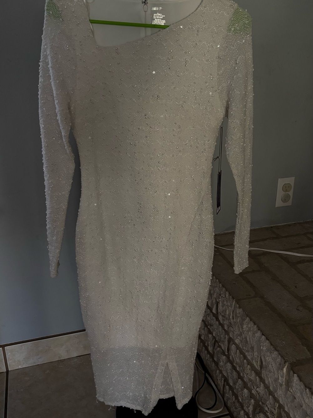 Jennifer Lopez White Beaded Long-Sleeve Bodycon Dress